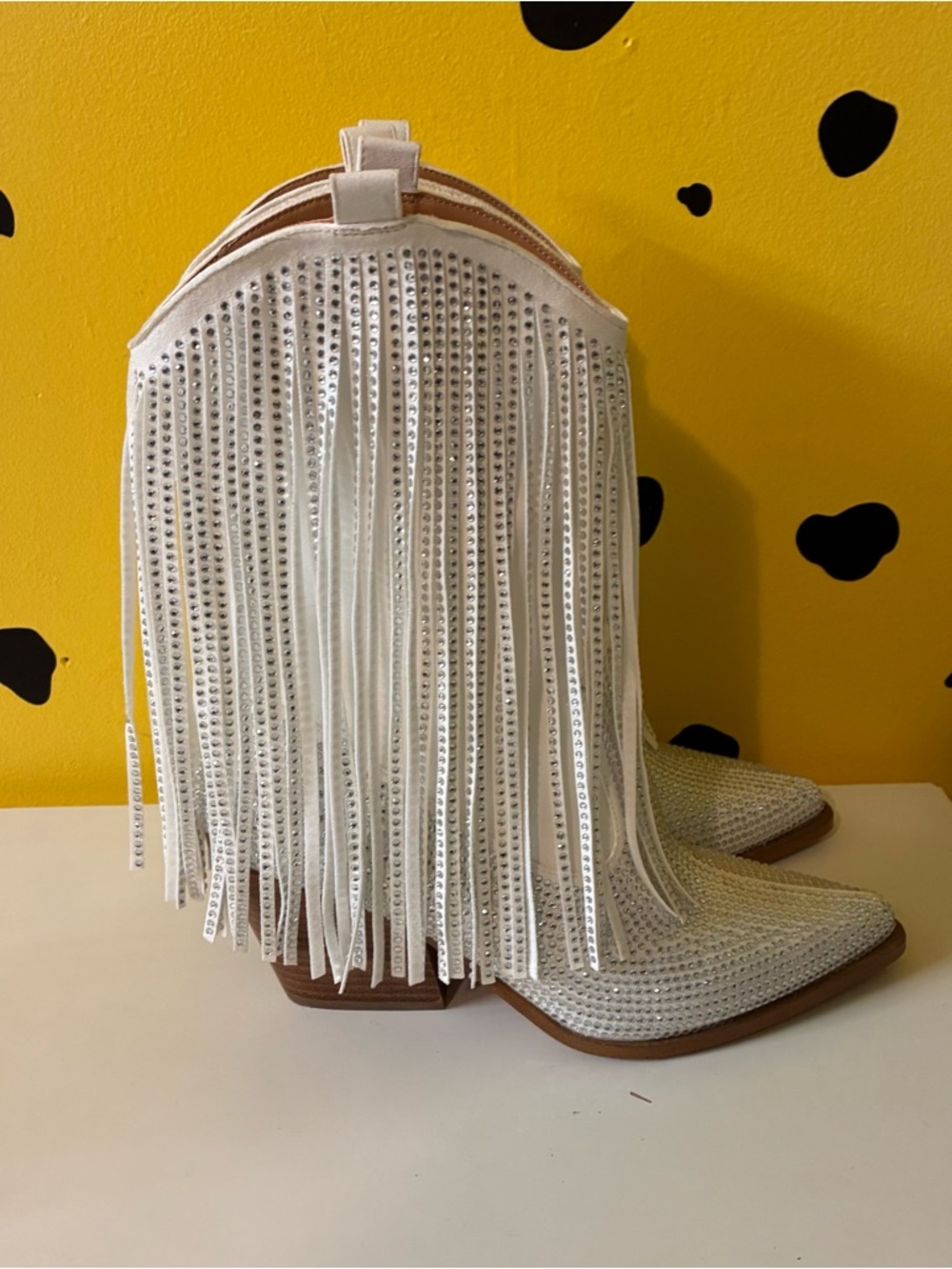 Women Size 11 Rhinestone Fringe Boots White Western Cowboy Glam Like New